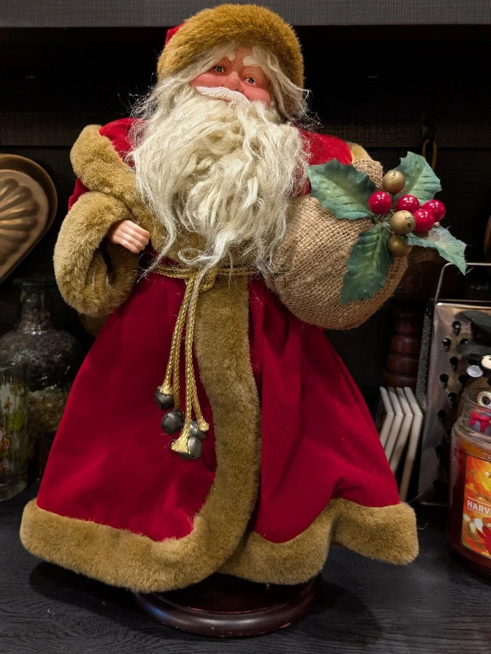 Traditional Red Santa Figure with Fur Trim On Base Vintage 15.5